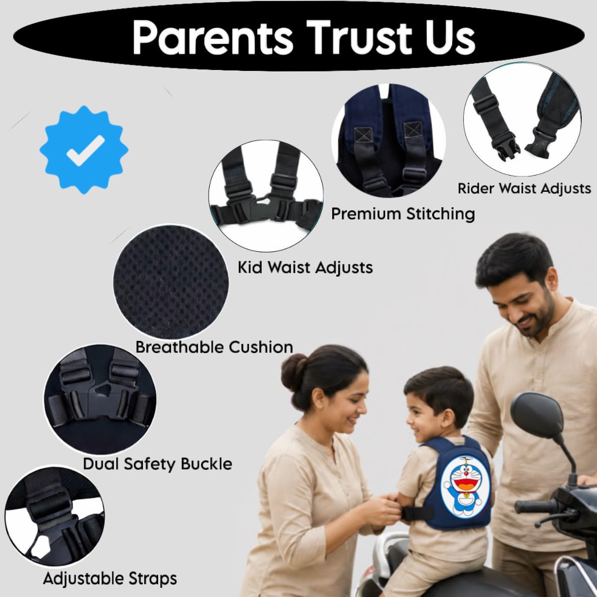 Adjustable Kids Safety Belt for Two-Wheeler Rides Safety Belt, 2-5 Years (Color as Per Availability)