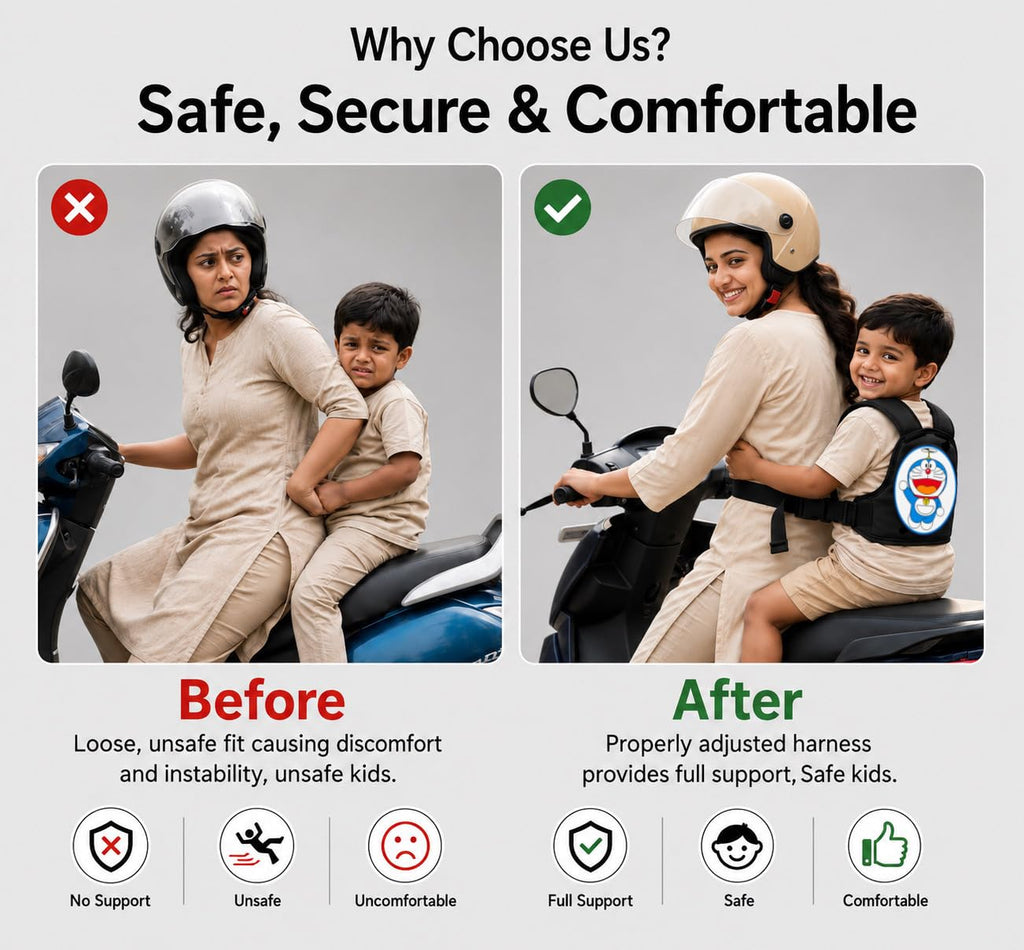 Adjustable Kids Safety Belt for Two-Wheeler Rides Safety Belt, 2-5 Years (Color as Per Availability)
