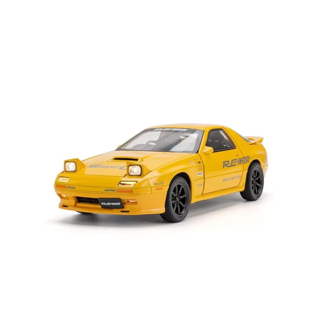 Scale Exclusive Alloy Metal Pull Back Die-cast Car Model with Sound Light Mini Auto Toy for Kids Metal Model Toy Car with Sound and Light 1:24 Scale Mazda RX7-YELLOW