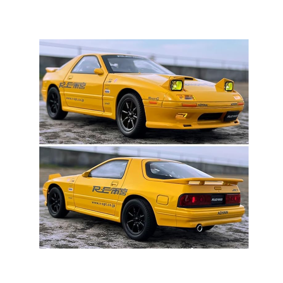 Scale Exclusive Alloy Metal Pull Back Die-cast Car Model with Sound Light Mini Auto Toy for Kids Metal Model Toy Car with Sound and Light 1:24 Scale Mazda RX7-YELLOW