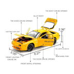 Scale Exclusive Alloy Metal Pull Back Die-cast Car Model with Sound Light Mini Auto Toy for Kids Metal Model Toy Car with Sound and Light 1:24 Scale Mazda RX7-YELLOW