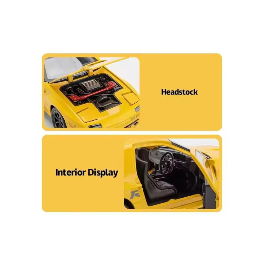 Scale Exclusive Alloy Metal Pull Back Die-cast Car Model with Sound Light Mini Auto Toy for Kids Metal Model Toy Car with Sound and Light 1:24 Scale Mazda RX7-YELLOW