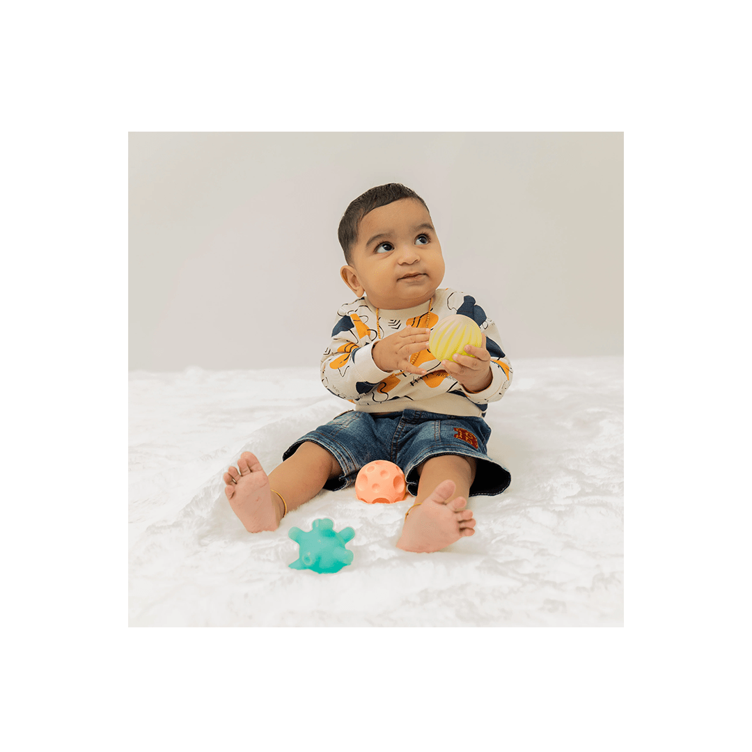 B4brain Toys B4Brain Sensory Balls Pack Of 6 | Colorful squeaky ball | Soft Plastic ball | Toys For Kids (7-14 Months)