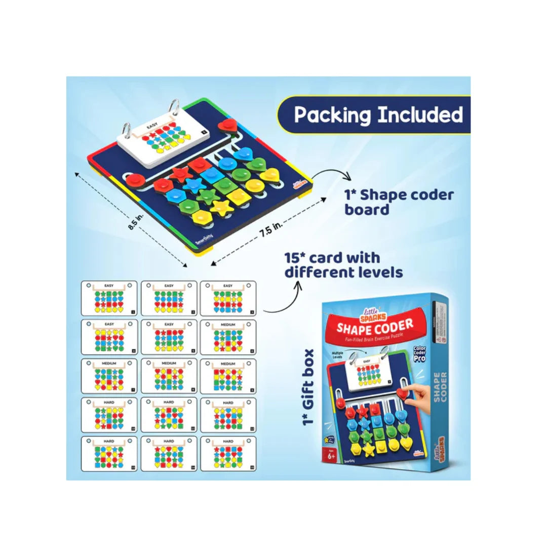 Shape Coder Puzzle Toy for Kids,15 Challenge Cards,5 Columns & Colored Shapes,Logical Thinking & Colour Matching Brain Game (5-10 Years)
