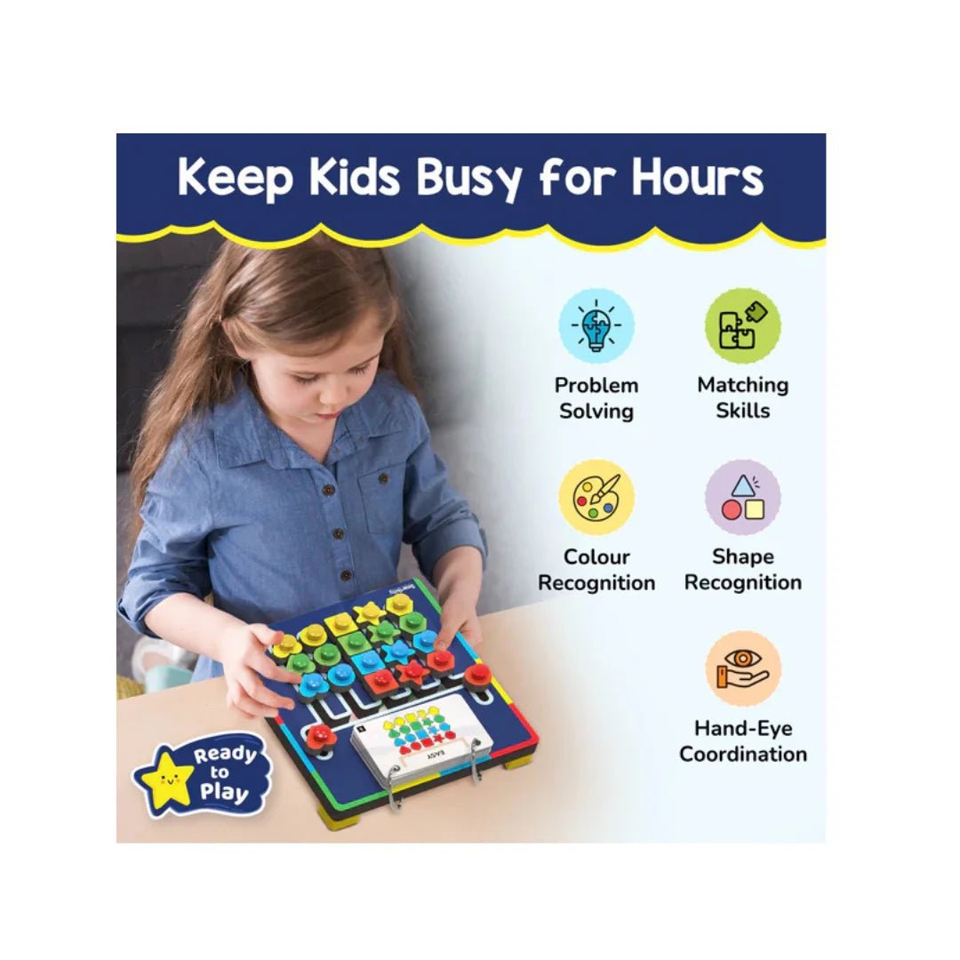 Shape Coder Puzzle Toy for Kids,15 Challenge Cards,5 Columns & Colored Shapes,Logical Thinking & Colour Matching Brain Game (5-10 Years)