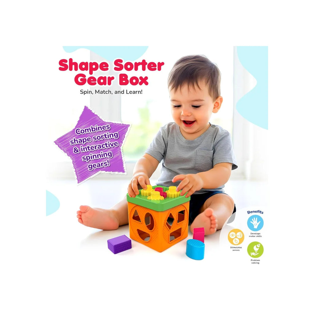 Shape Sorter Gear Box,Match & Learn Orange Colour with 4 Gears & 9 Multicolour Shapes,Fun Activity & Development,Educational Toy for Kids ( 6 Months+)