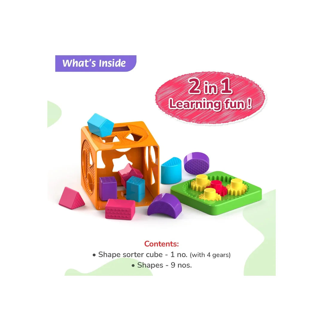 Shape Sorter Gear Box,Match & Learn Orange Colour with 4 Gears & 9 Multicolour Shapes,Fun Activity & Development,Educational Toy for Kids ( 6 Months+)
