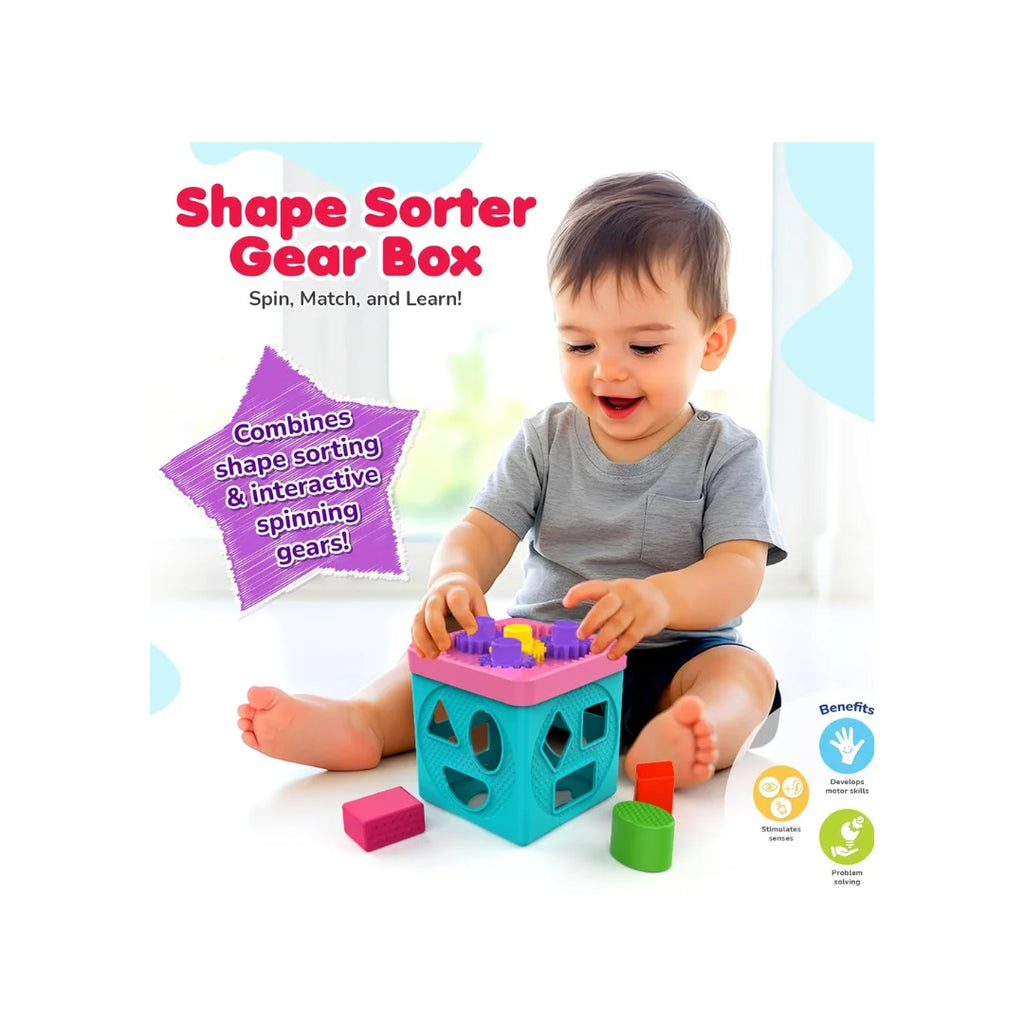 Shape Sorter Gear Box,Match & Learn Pink Colour with 4 Gears & 9 Multicolour Shapes,Fun Activity & Development,Educational Toy for Kids (6 Months+)