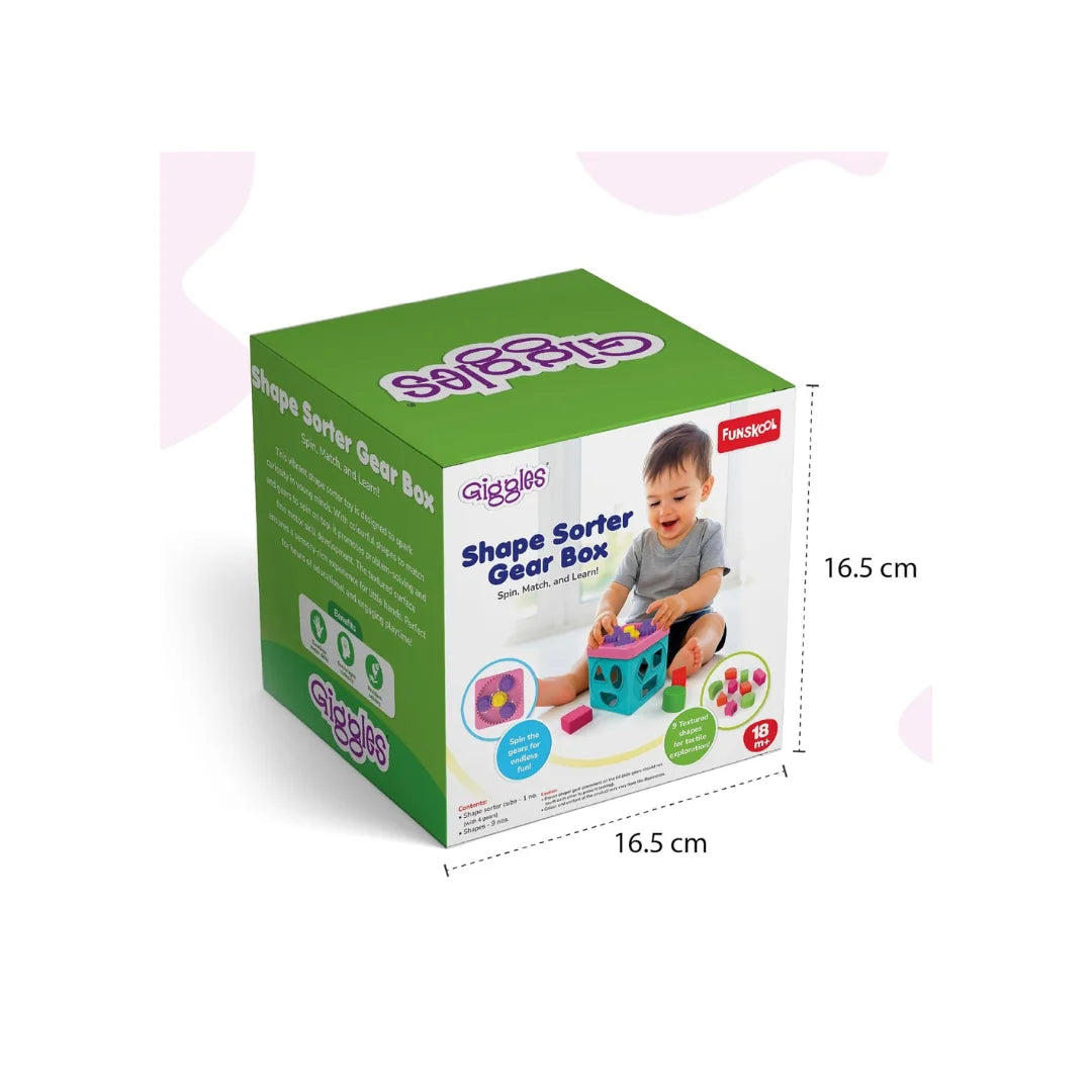 Shape Sorter Gear Box,Match & Learn Pink Colour with 4 Gears & 9 Multicolour Shapes,Fun Activity & Development,Educational Toy for Kids (6 Months+)