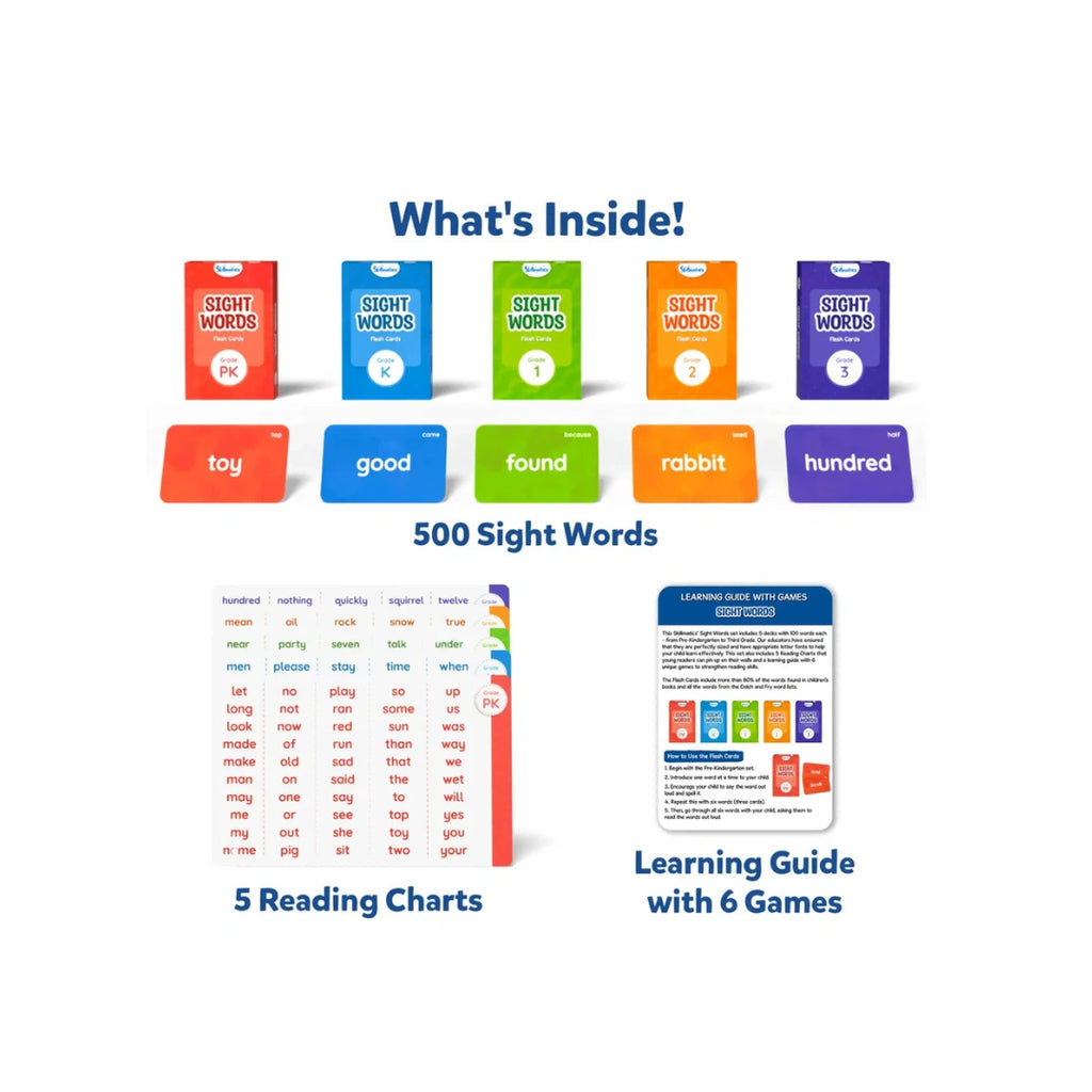 Sight Words Flash Cards ,500 Words Learning Kit ,5 Decks + Reading Charts ( 4+ years)