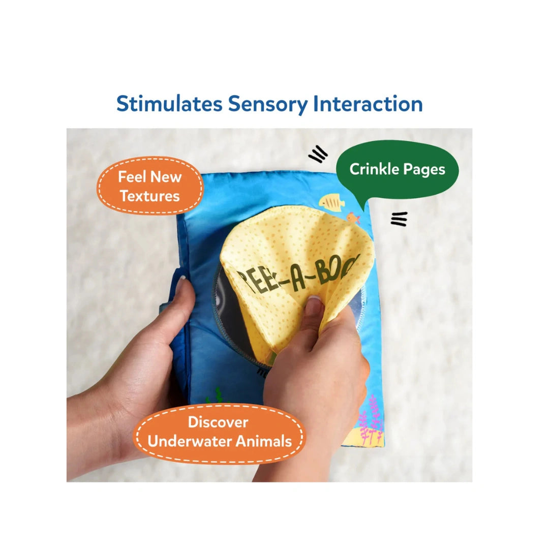 Skillmatics Peek-A-Boo Under The Sea Interactive Cloth Book ,Sensory Baby Book with Flaps,Crinkle Pages & 3D Animals (6+ Months)