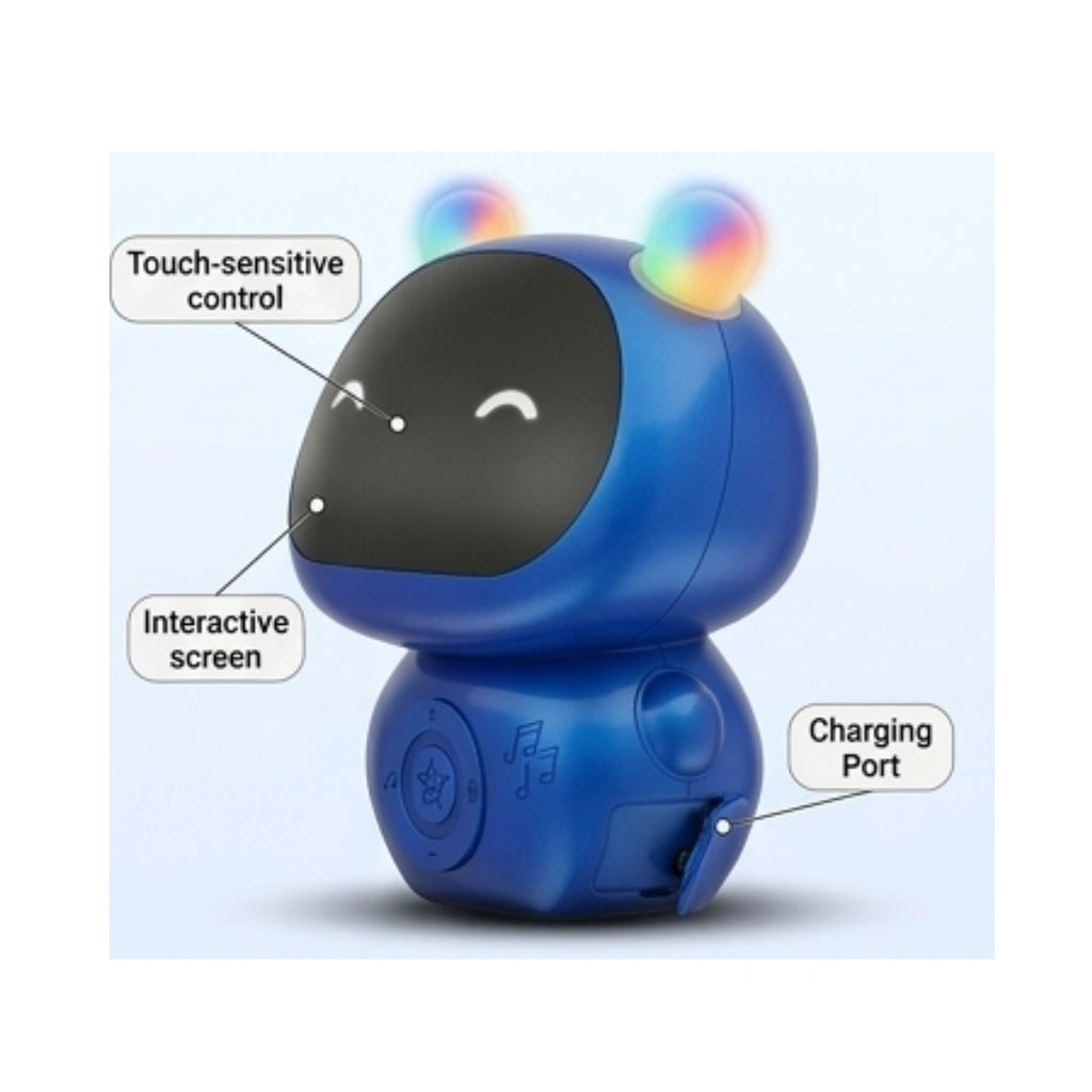 Kids smart toy with LED ears, touch control, and Bluetooth speaker.
