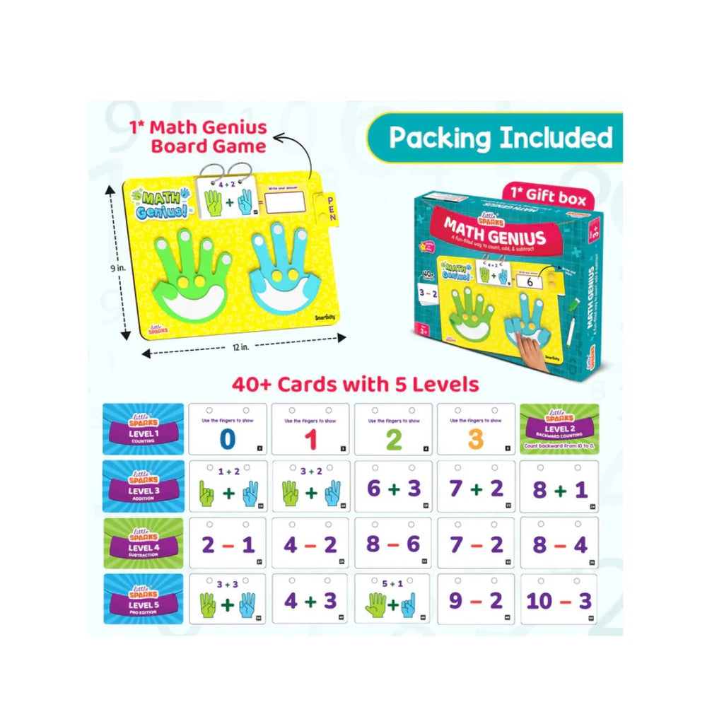 Smartivity Math Genius,Educational Toy for Kids,40+ Challenges, Foldable Finger Counting Hands,Learn Counting, Numbers, Addition & Subtraction (3 Years +)