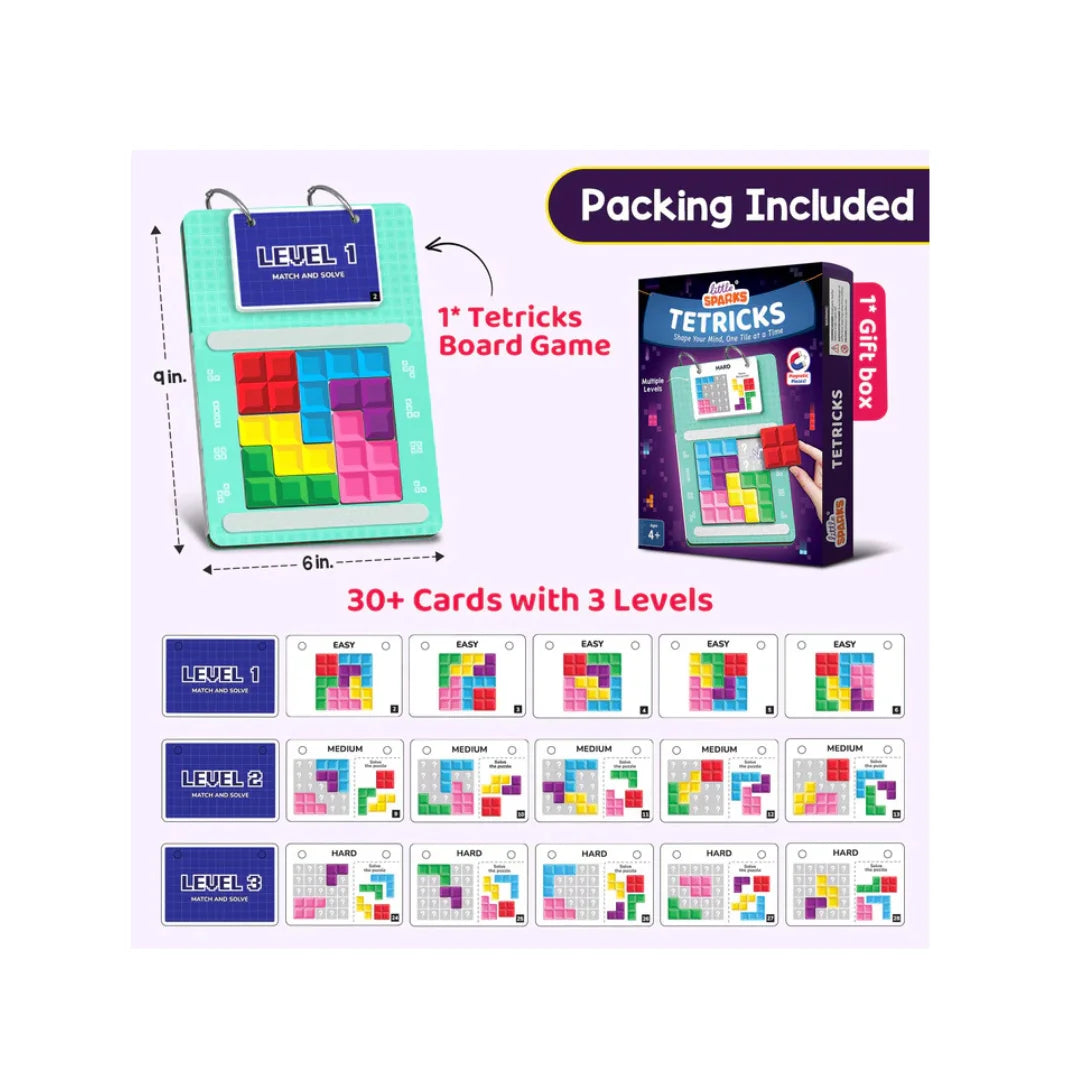 Smartivity Tetricks,Magnetic Puzzle Game for Kids,30+ Fun Brain Challenges with 6 Magnetic Shapes,Learning and Educational Toy (4-8 Years)