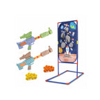 Kids playing foam ball shooting game indoors