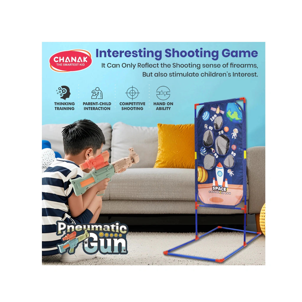 Kids playing foam ball shooting game indoors