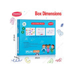 Wooden spelling game with alphabet blocks for kids learning.

