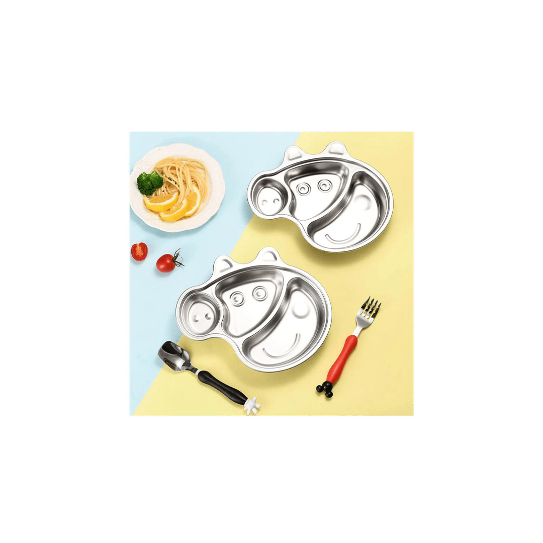 Happy Hues Baby & Toddler Food Happy Hues Stainless Steel Divided Meal Plate Tray-3 Compartments Dinner Dish for Baby- Peppa Design (2-7 Years)