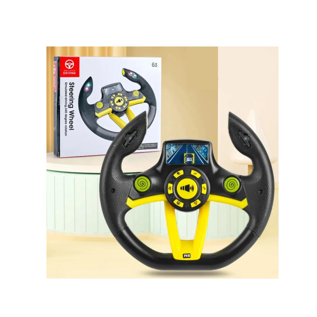 Black steering wheel toy with lights and music for kids driving play