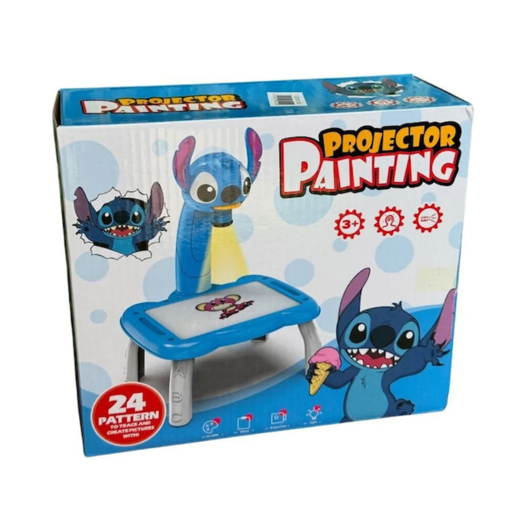 Stitch drawing projector toy for kids with light, music, and tracing activity set.
