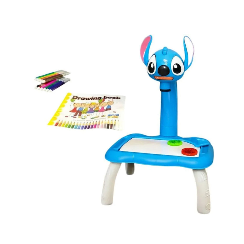 Stitch drawing projector toy for kids with light, music, and tracing activity set.
