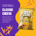 Snack Zero classic cheese snack bag with 'Classic Cheese' text and stix graphic.