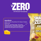 Snack Zero bag, yellow package with large 'ZERO' logo and sweet potato stix graphic.