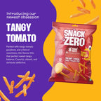 Snack Zero tangy tomato sweet potato stix bag with bold “TANGY TOMATO” branding