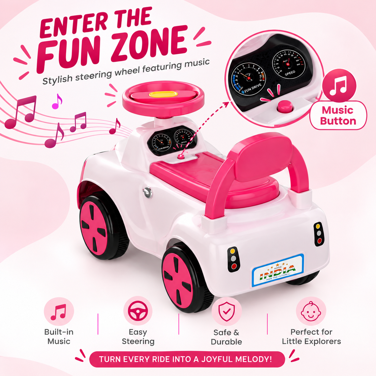 Thomas Push Ride On Car for Kids 1-5 Years | Baby Push Car with Music, 3D Lights & Backrest | Premium Ride On Toy Supports Up to 35kg