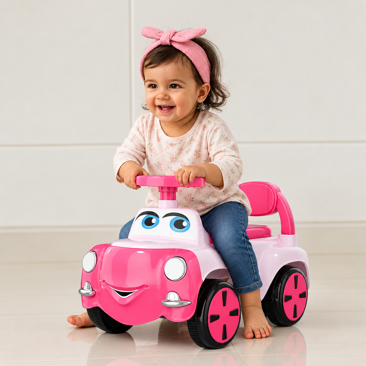 Thomas Push Ride On Car for Kids 1-5 Years | Baby Push Car with Music, 3D Lights & Backrest | Premium Ride On Toy Supports Up to 35kg