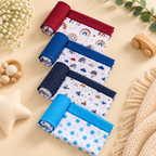 Printed newborn cradle cloth set, red and blue borders with rainbows, planes, stars