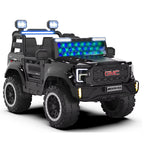 Black kids ride-on electric jeep with blue LED light bar and twin light pods