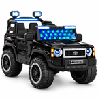 Blue kids electric ride-on jeep with LED light bar and front grille headlights