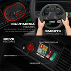 Kids ride-on jeep dashboard and steering wheel controls with multimedia panel