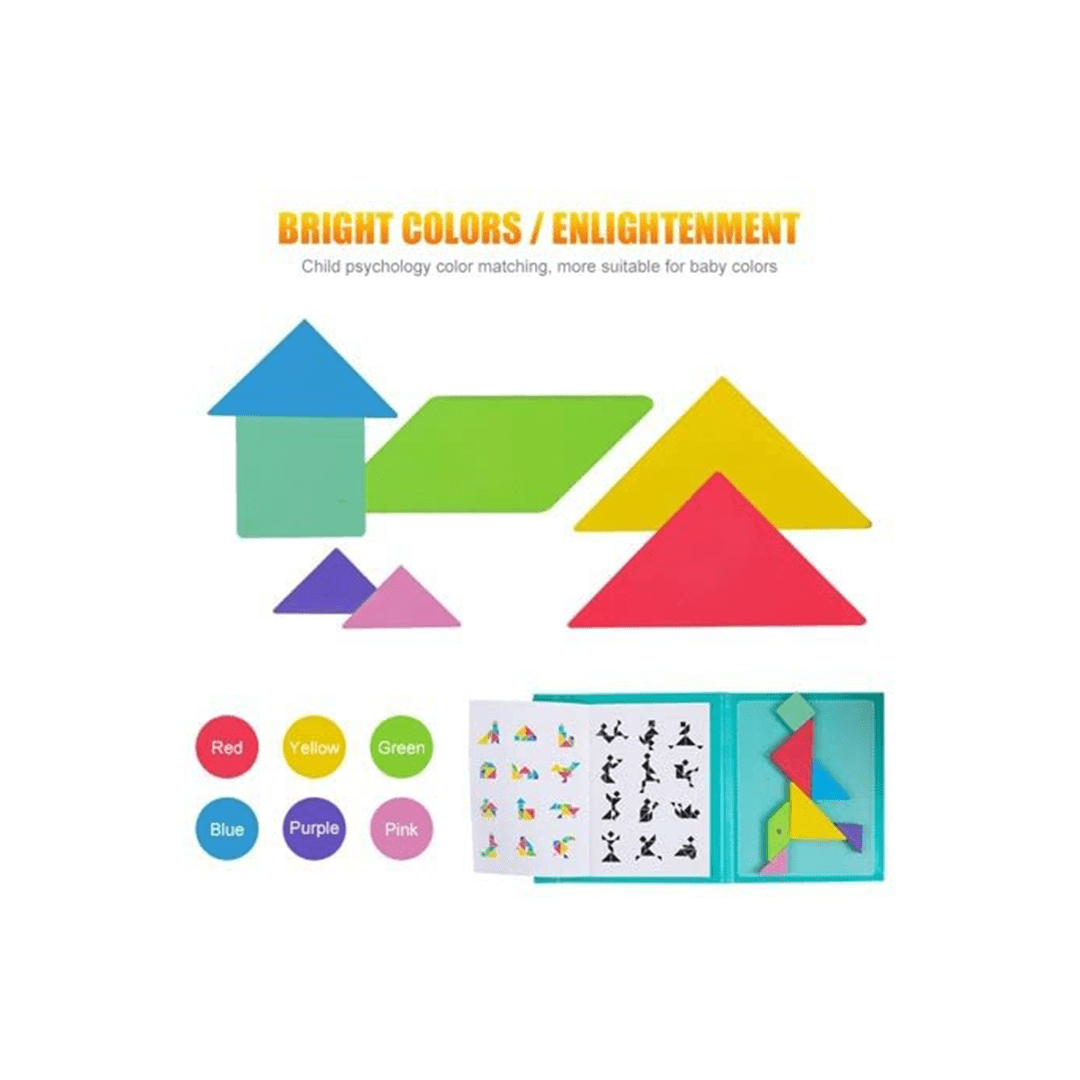 Happy Hues Toys Happy Hues Travel Wooden Tangram Puzzle - Magnetic Pattern Block Book with Solution| 3D Puzzle Road Trip Game (2-7 Years)