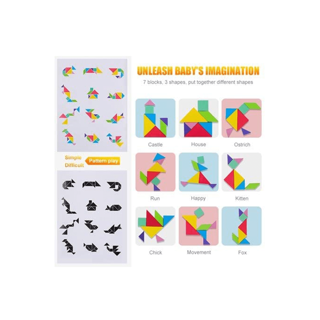 Happy Hues Toys Happy Hues Travel Wooden Tangram Puzzle - Magnetic Pattern Block Book with Solution| 3D Puzzle Road Trip Game (2-7 Years)