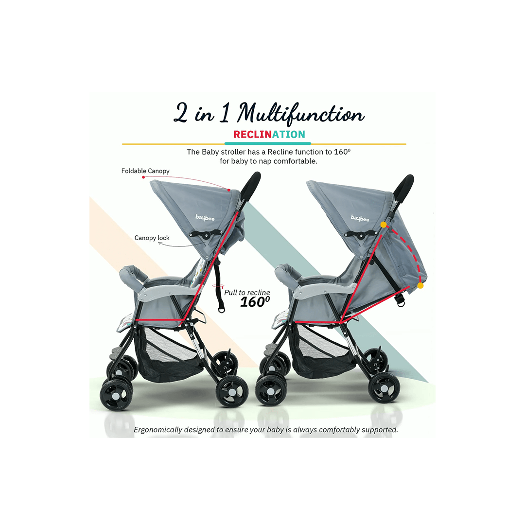 Baybee Other Gears Baybee Tiny Baby Stroller Pram under 5 kgs for Kids, Foldable Baby Trolley with 2- Adjustable Positions, 3 Point Safety Belt, Baby Travel Pram , LightWeight Travel Stroller for Kids with Canopy & Parent Handle