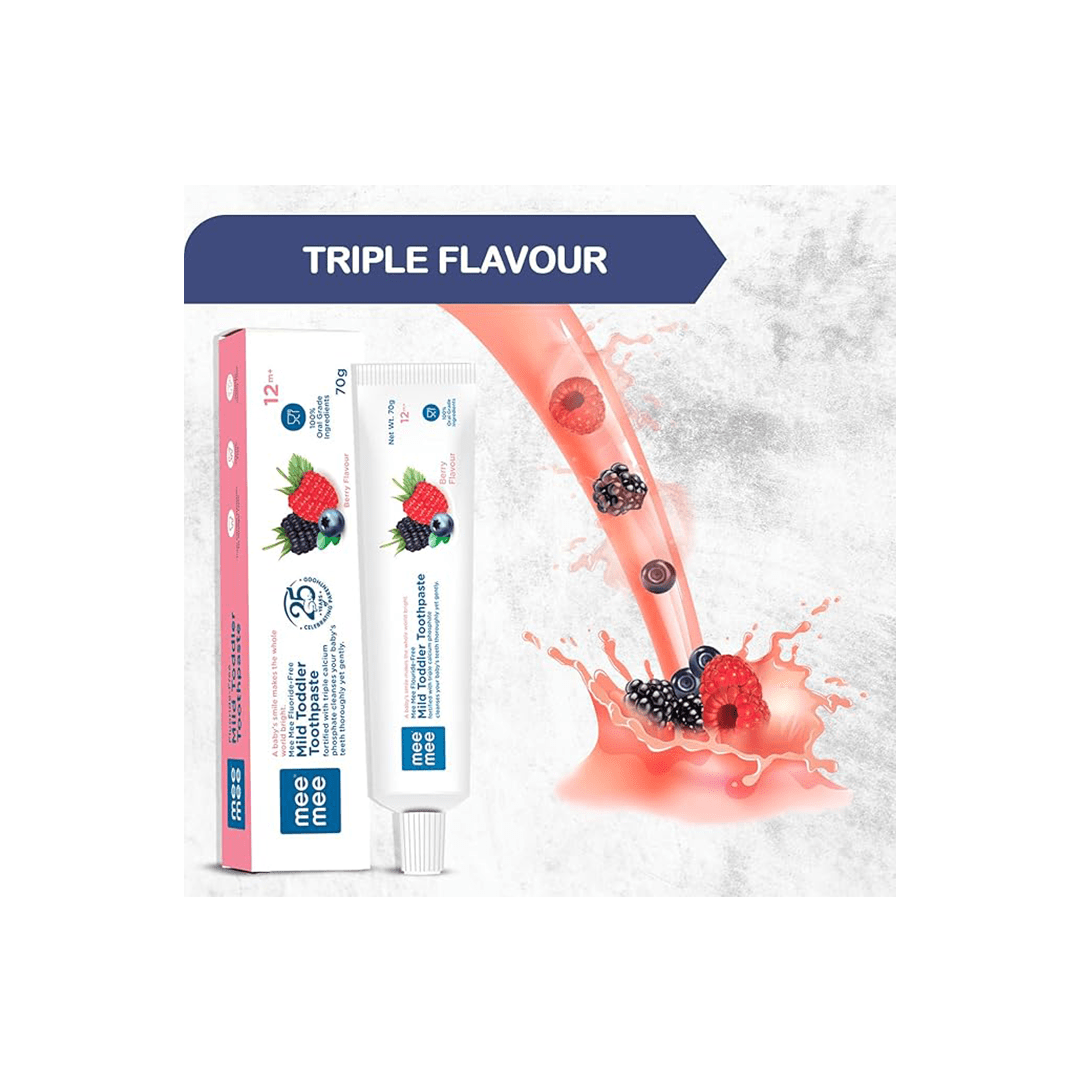 Mee Mee Baby Care Mee Mee Fluoride-Free Mild Toddler Toothpaste with Triple Calcium Berry Flavor, 70gms ( 12 Months+ )