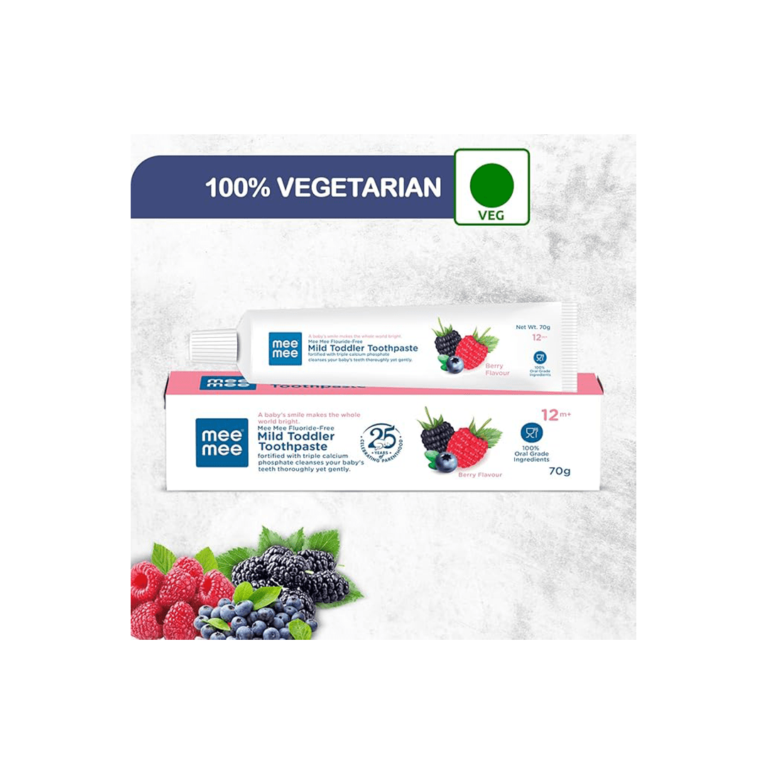 Mee Mee Baby Care Mee Mee Fluoride-Free Mild Toddler Toothpaste with Triple Calcium Berry Flavor, 70gms ( 12 Months+ )