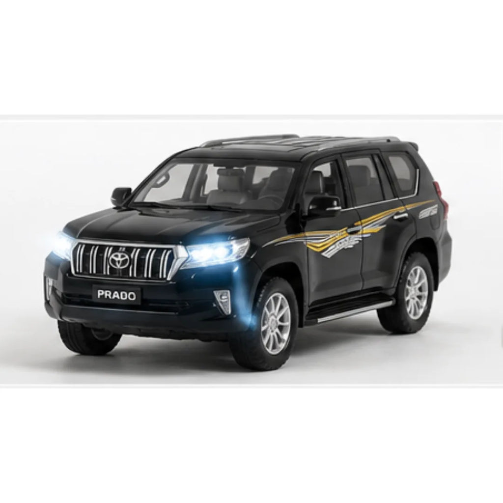 Toyota Land Cruiser Prado diecast toy car with lights, sound, and pull-back action