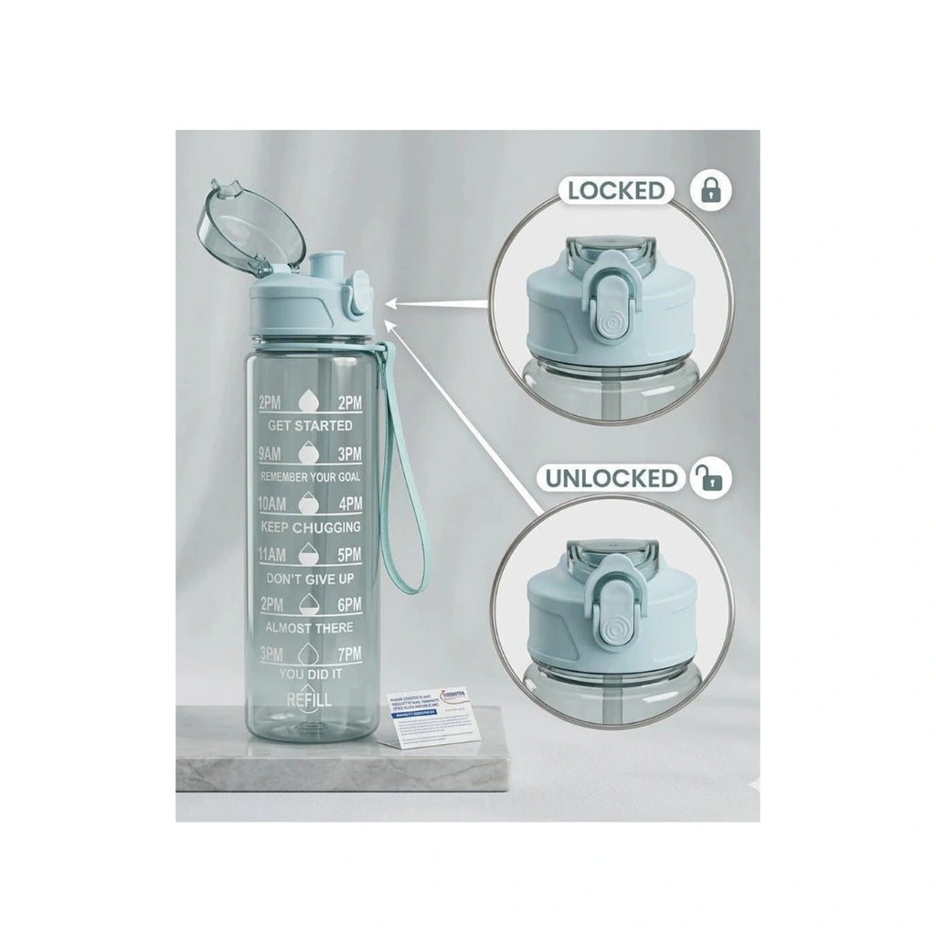 Bottle with Time Marker Sipper Bottle with Straw & Secure Locking Flip Lid