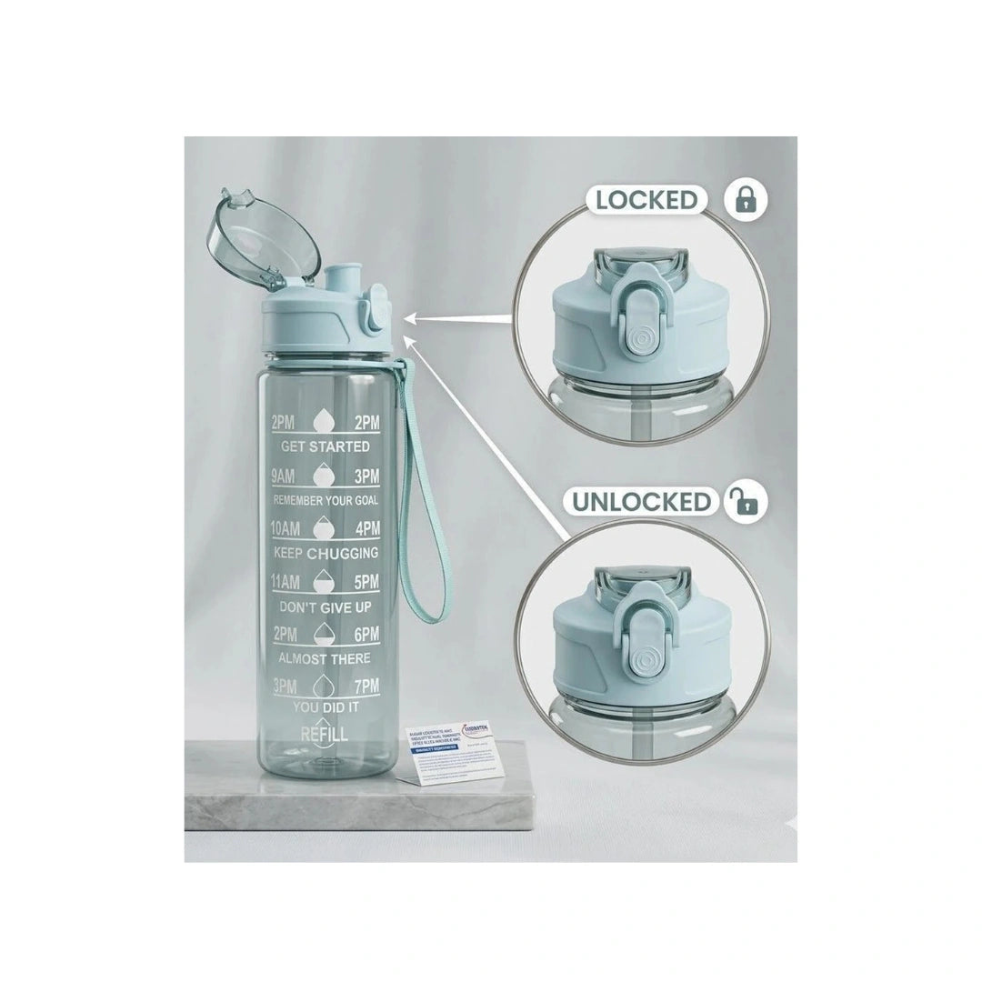 Bottle with Time Marker Sipper Bottle with Straw & Secure Locking Flip Lid