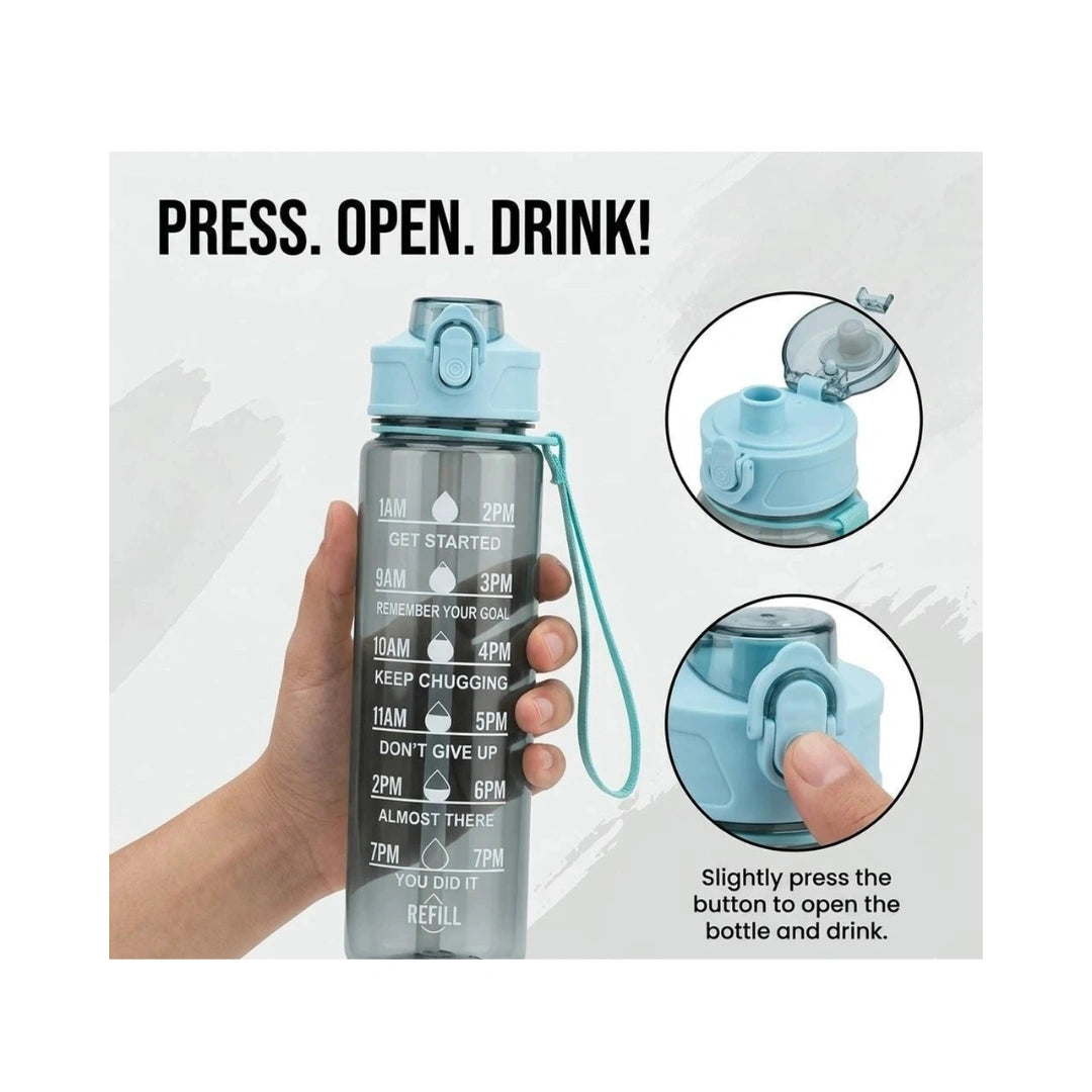 Bottle with Time Marker Sipper Bottle with Straw & Secure Locking Flip Lid
