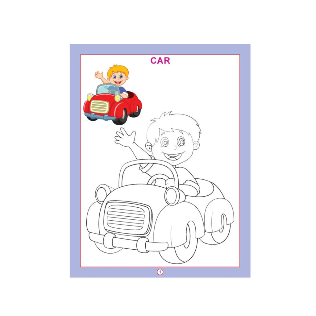Transport colouring book with vehicle pictures for kids.