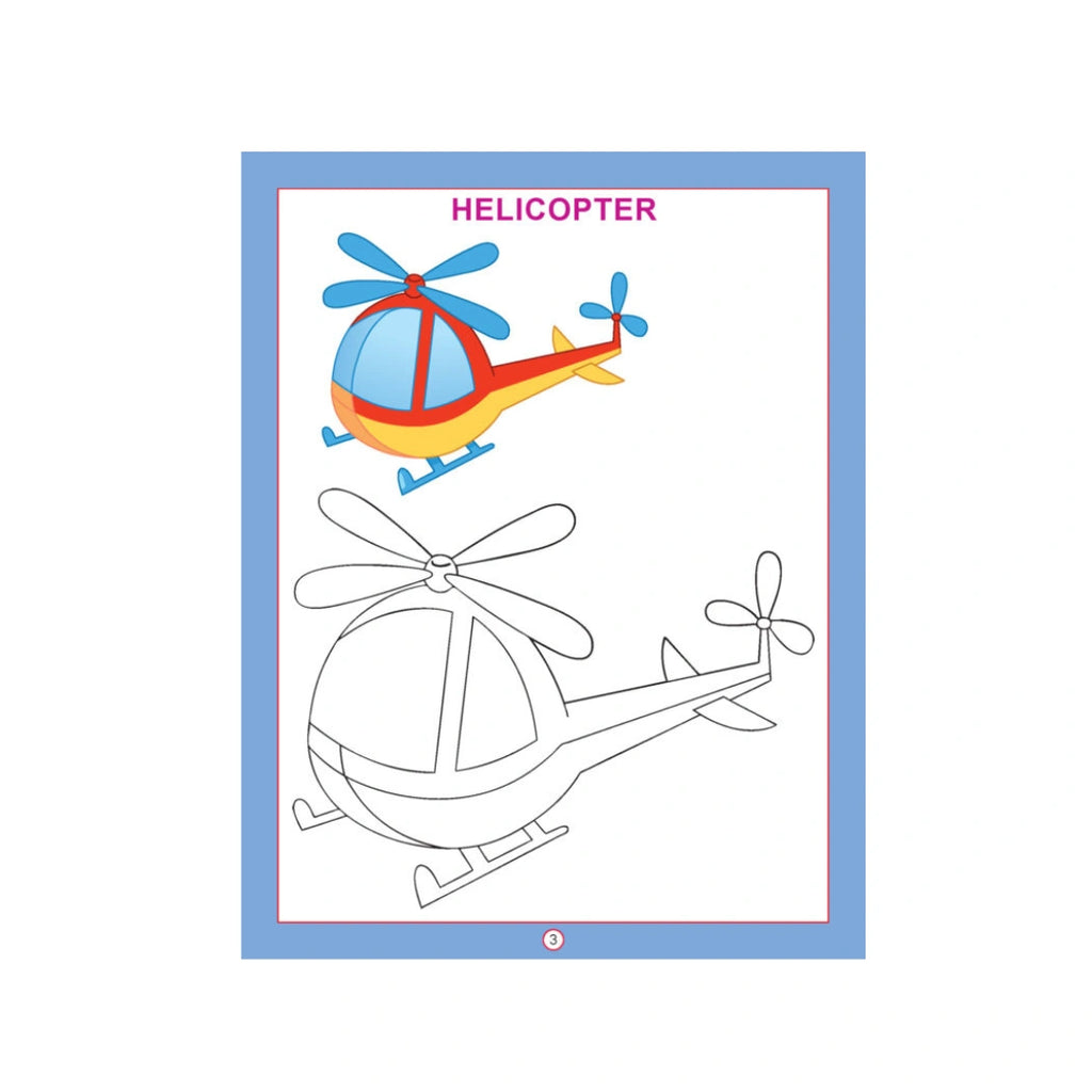 Transport colouring book with vehicle pictures for kids.
