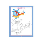 Transport colouring book with vehicle pictures for kids.
