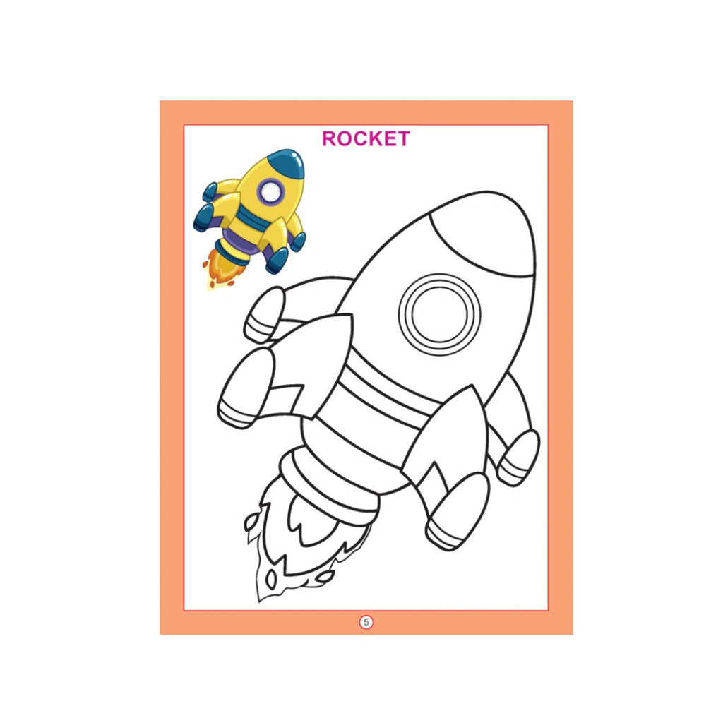Transport colouring book with vehicle pictures for kids.