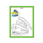 Transport colouring book with vehicle pictures for kids.