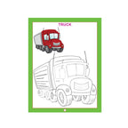 Transport colouring book with vehicle pictures for kids.