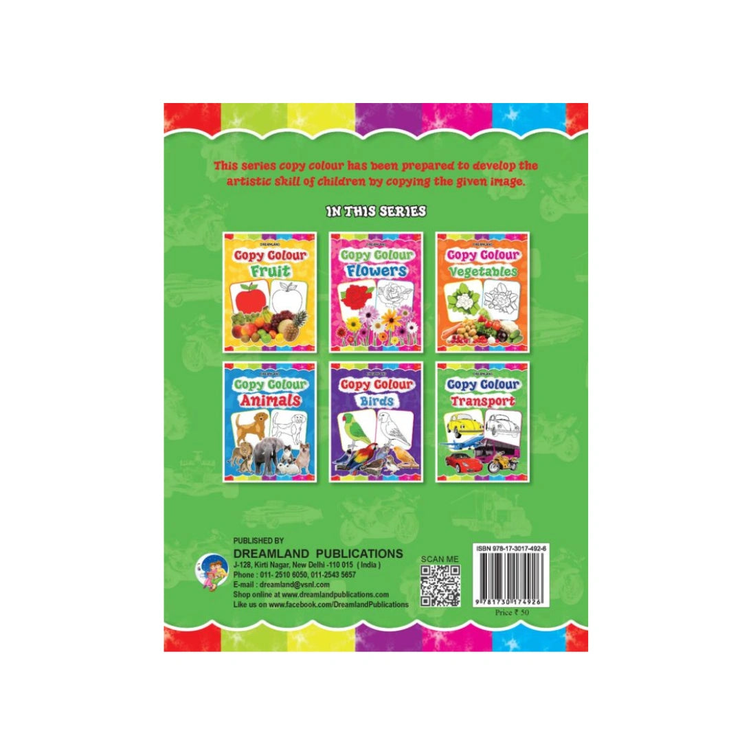 Transport colouring book with vehicle pictures for kids.